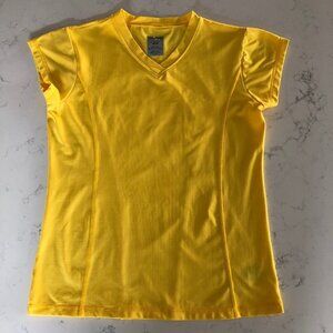 Sportek Platinum Casual Sht Slv V Neck Nylon Spandex Fitted Top Yellow Sz M NWOT